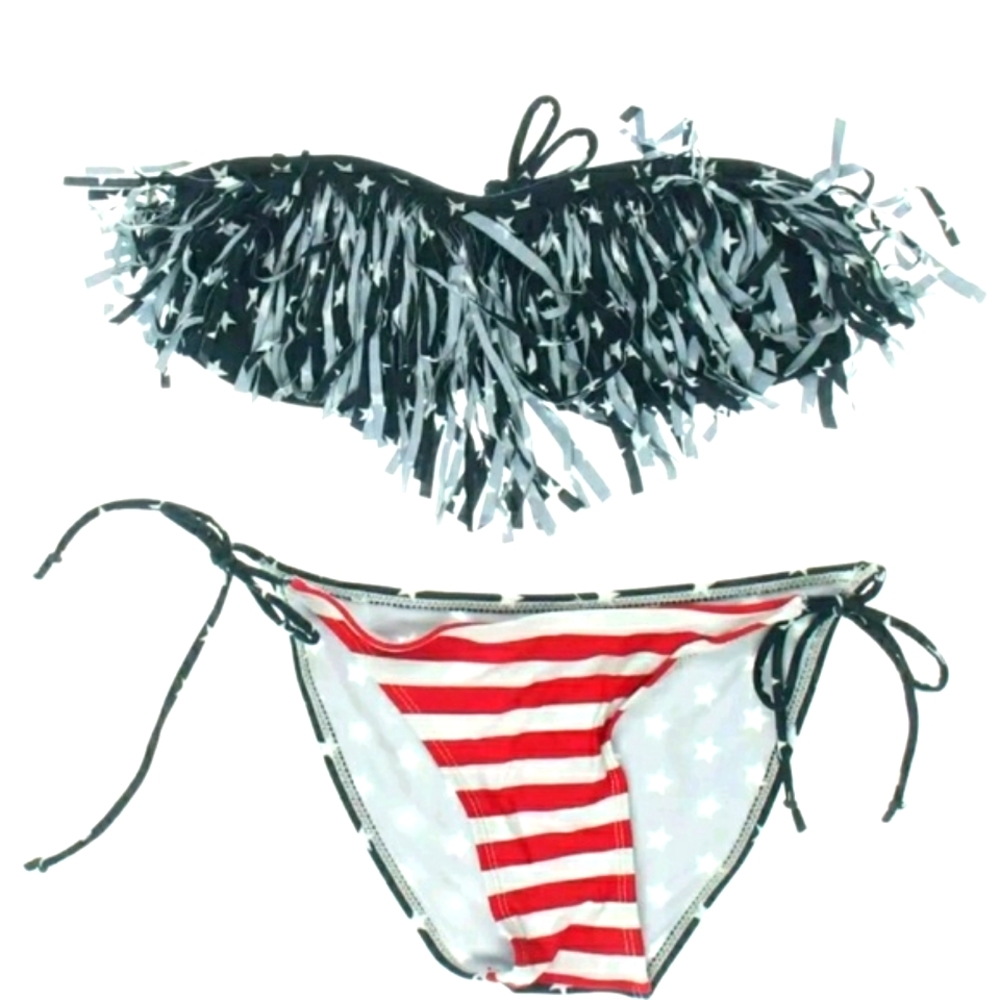 🎀CLEARANCE🎀 NWT Designer fringe Bandeau 2pc swim suit Patriotic 4th Of July